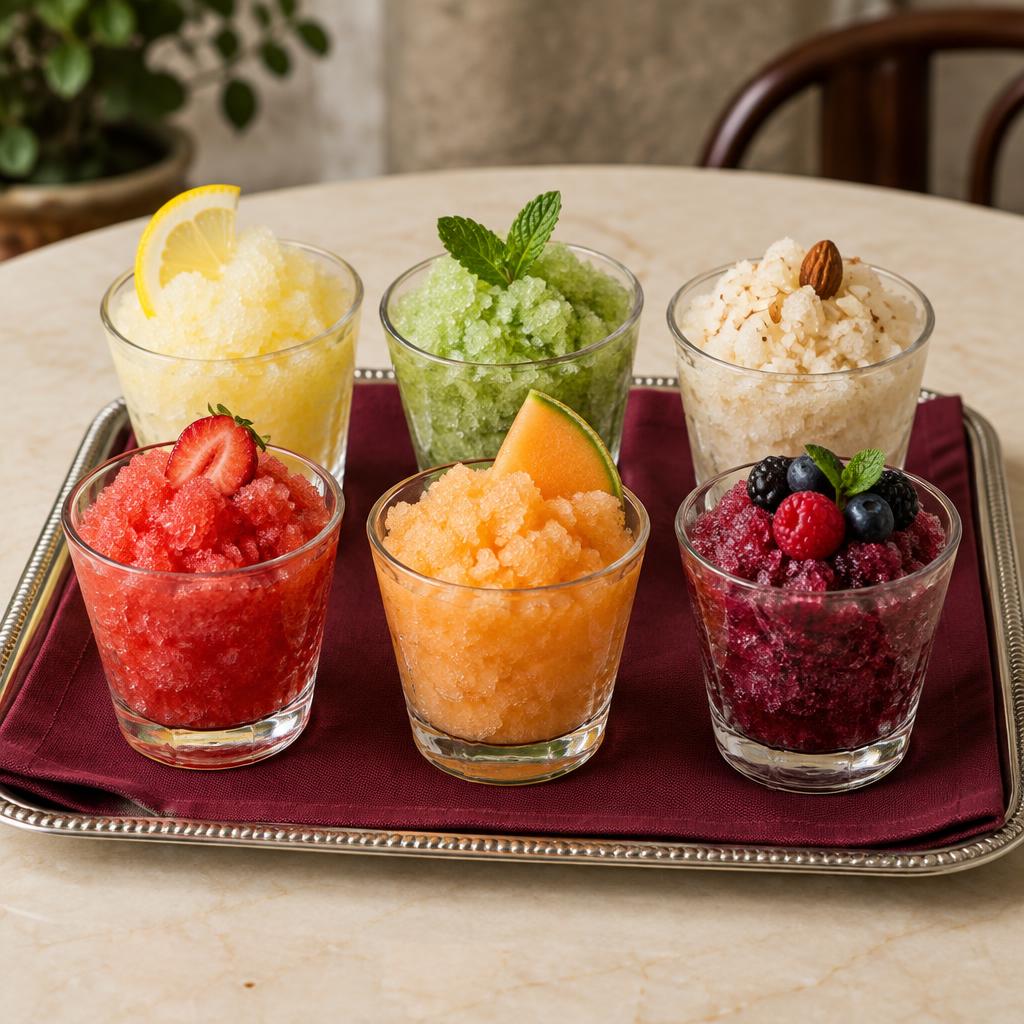 GRANITA (LIMONE, MENTA, MANDORLA, FRAGOLA, MELONE, FRUTTI DI BOSCO)